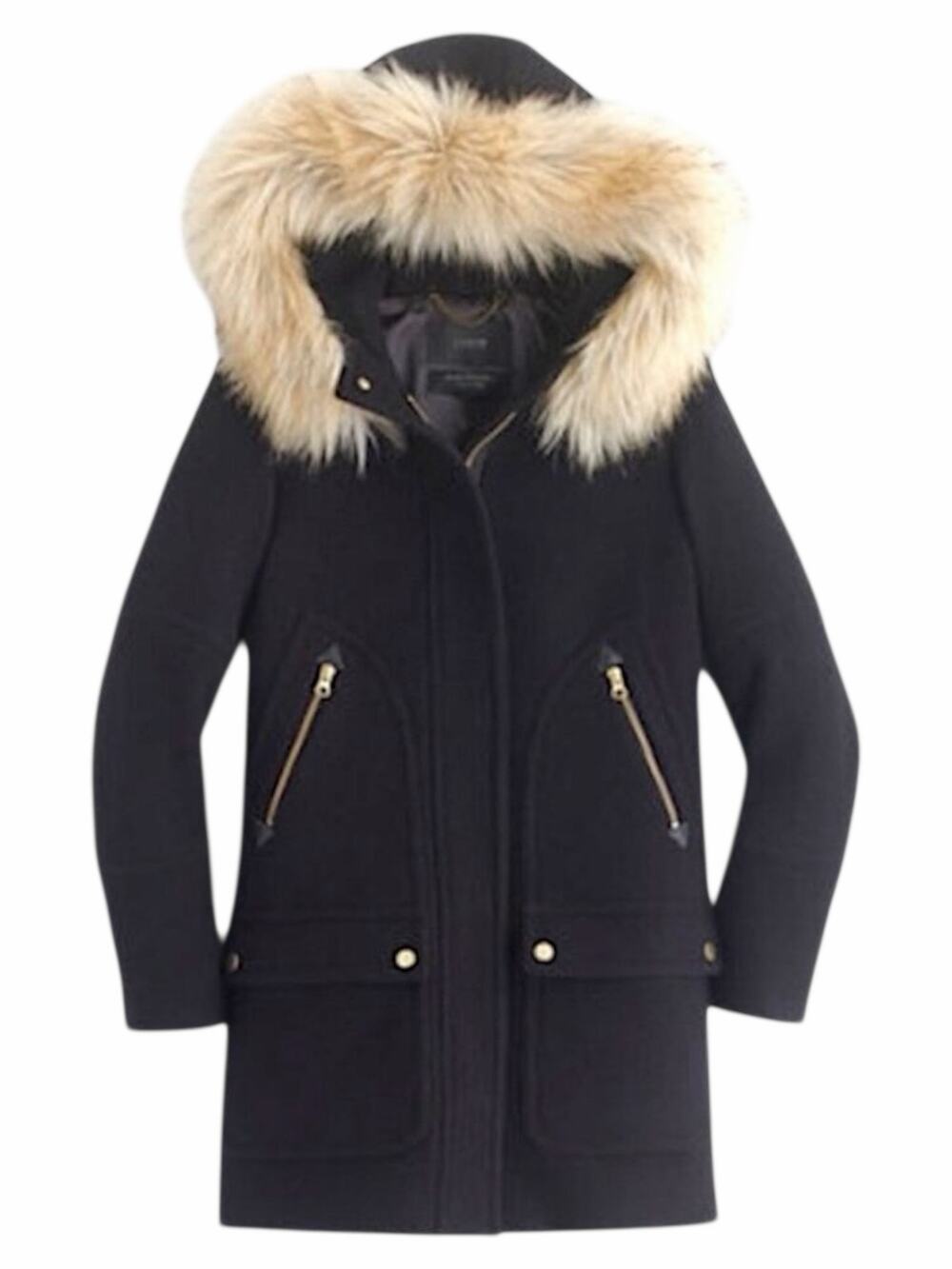 J. Crew Italian Stadium Cloth Wool Chateau Parka Coat Black Size 2